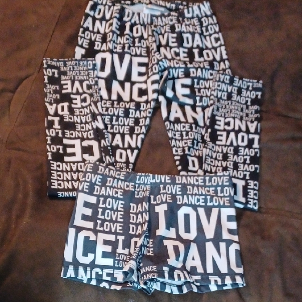 Black and White NWOT  Love Dance Leggings and Shorts Set